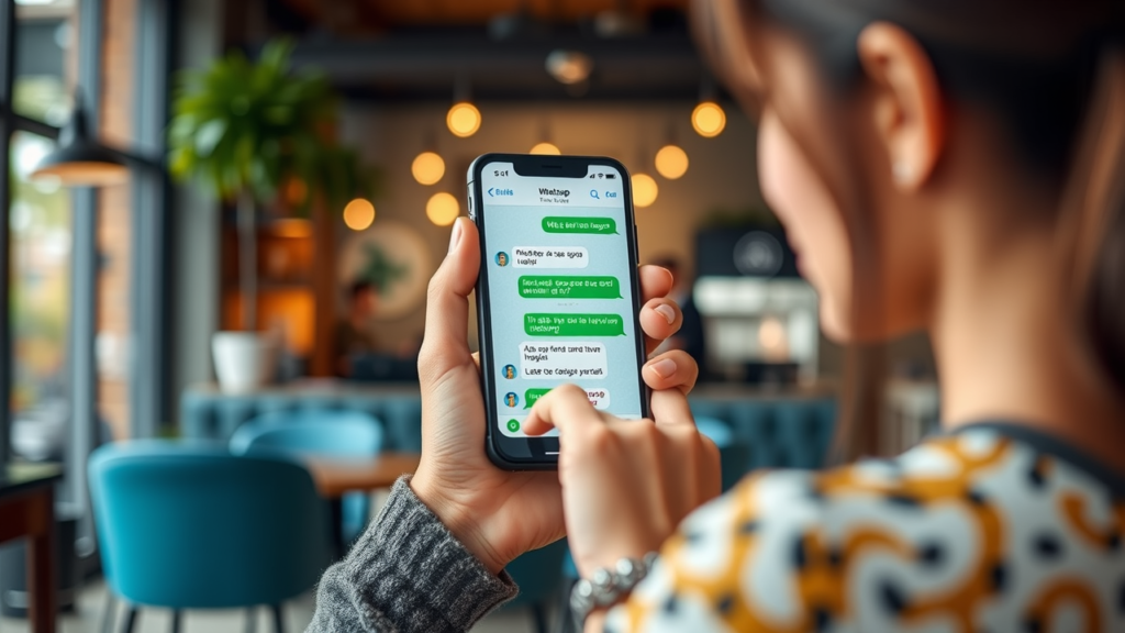 Imagem destacando a interface do WhatsApp com ícones de chat, chamada de voz e vídeo.