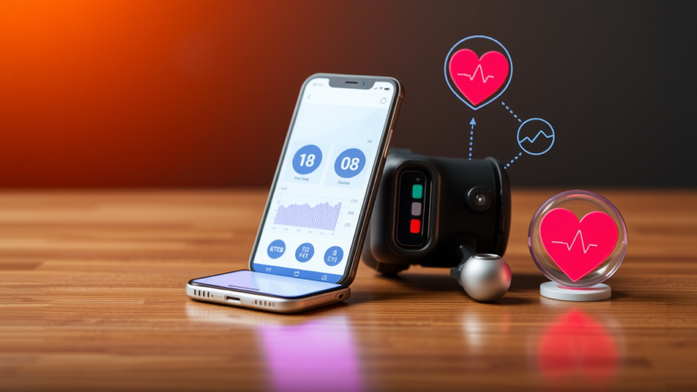 Imagem de um smartphone com aplicativo de monitoramento de pressão arterial.