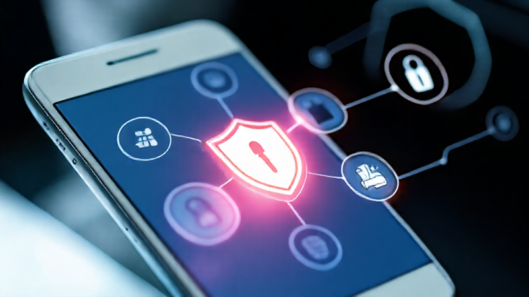 Imagem de um celular protegido por software antivírus, simbolizando segurança cibernética.