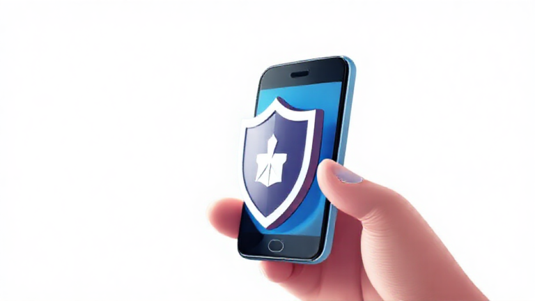 Imagem ilustrando um celular protegido contra malware, destacando limpeza e segurança.