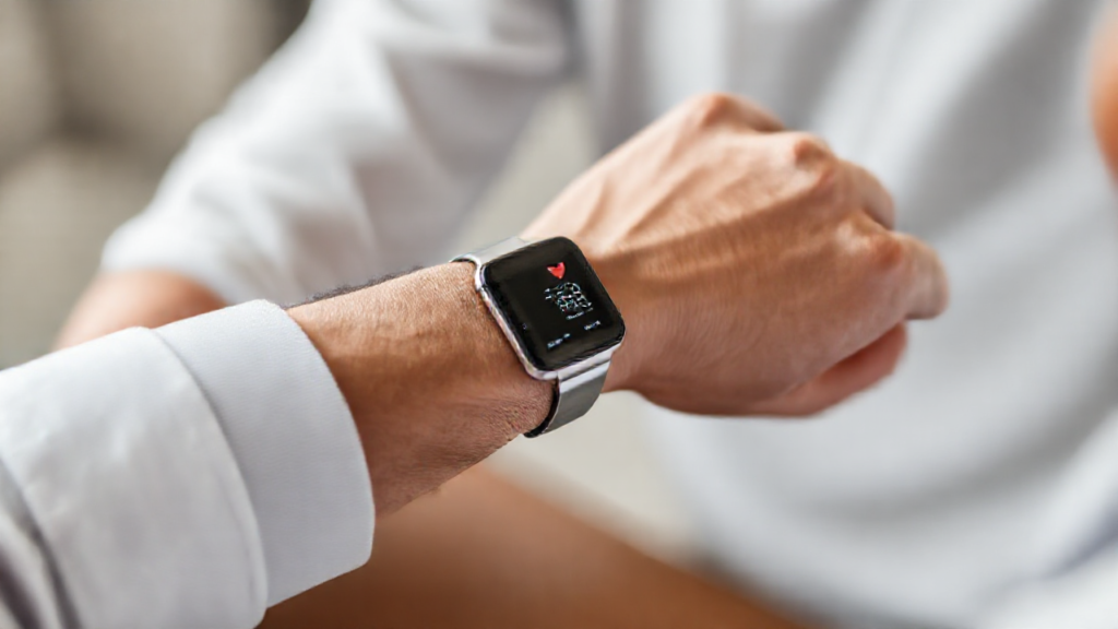 Imagem de um aplicativo em smartphone medindo a pressão arterial.