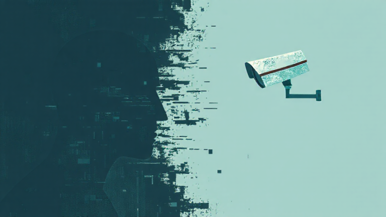 Ilustração de um smartphone exibindo mensagens enquanto é monitorado, simbolizando espionagem e privacidade em aplicativos de mensagem.