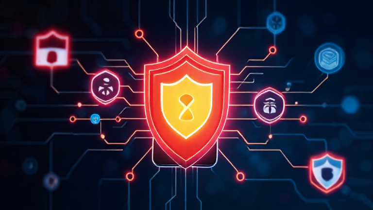 Ilustração mostrando ícones de segurança digital em dispositivos móveis.