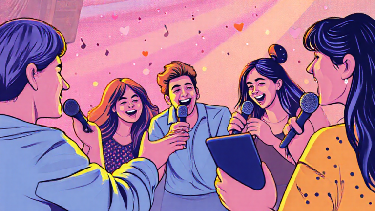 Imagem de um usuário cantando com app de karaokê em smartphone