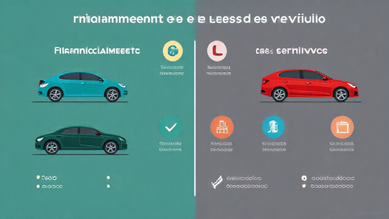 Ilustração de um carro novo ao lado de documentos de financiamento e leasing.
