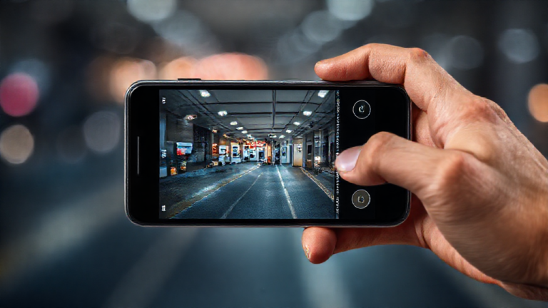 Imagem destaca uso de aplicativo de monitoramento de câmeras em smartphone, mostrando segurança em tempo real.