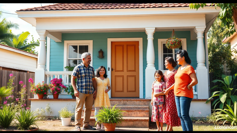Imagem do programa Lar Doce Lar de Luciano Huck, mostrando uma casa reformada e famílias felizes.