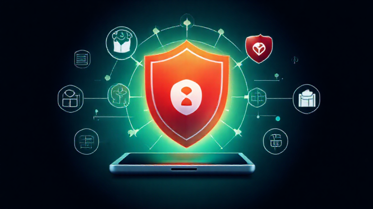 Imagem de um smartphone exibindo um aplicativo de antivírus ativo, simbolizando proteção e segurança digital.