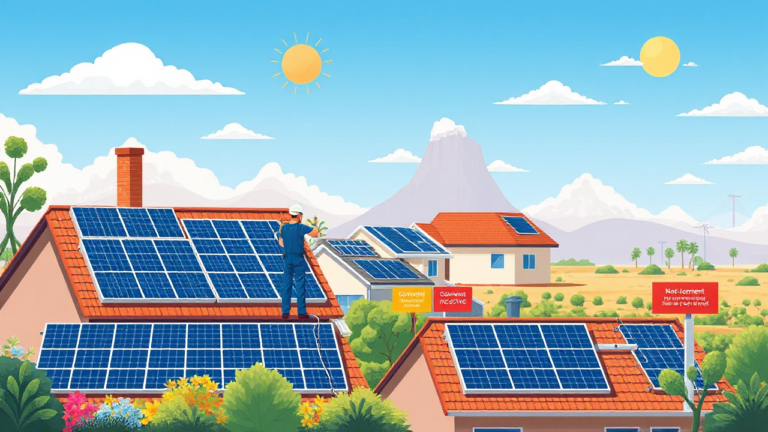 Imagem que ilustra a instalação de painéis solares em uma residência, simbolizando a adoção de energia renovável.