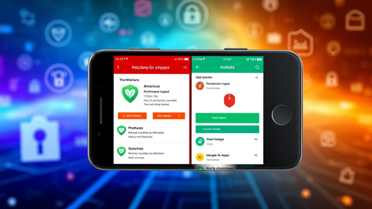 Imagem de um celular mostrando aplicativos antivírus disponíveis para Android e iOS.