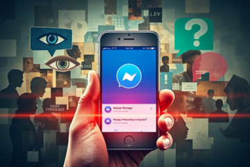 Imagem ilustrativa de um aplicativo para espionagem de conversas no Messenger, destacando questões de privacidade e segurança.