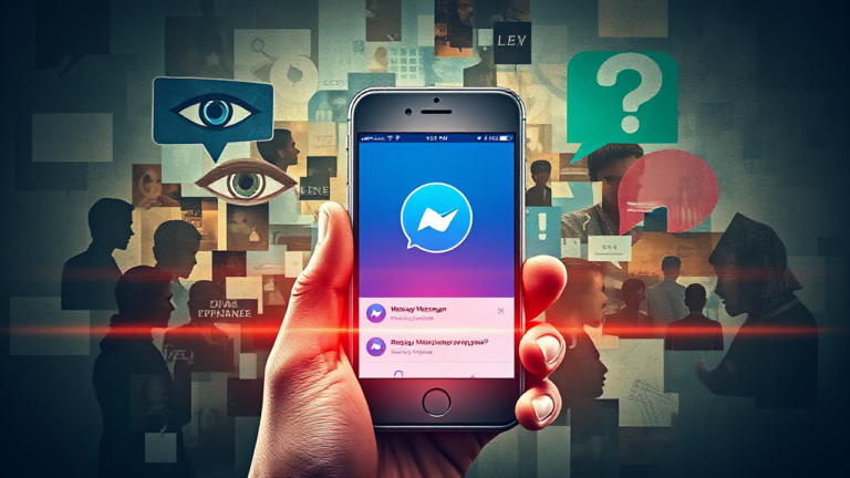 Imagem ilustrativa de um aplicativo para espionagem de conversas no Messenger, destacando questões de privacidade e segurança.