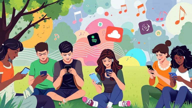 Imagem que destaca diversos aplicativos gratuitos para ouvir música no celular Android e iOS.