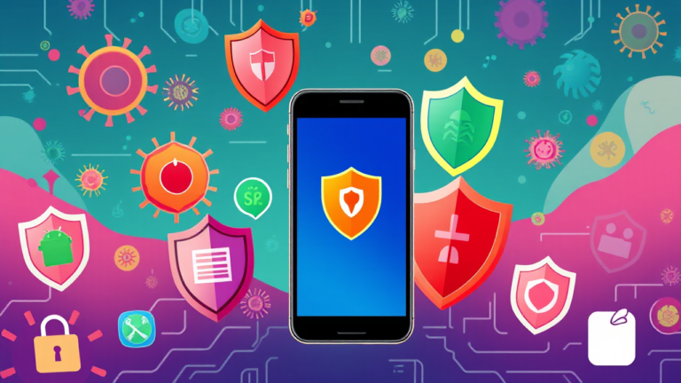 Imagem que ilustra aplicativos antivírus para celular, abordando suas funcionalidades e curiosidades.