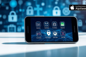 Imagem representando aplicativos de antivírus gratuitos disponíveis na Play Store e App Store para Android e iOS.