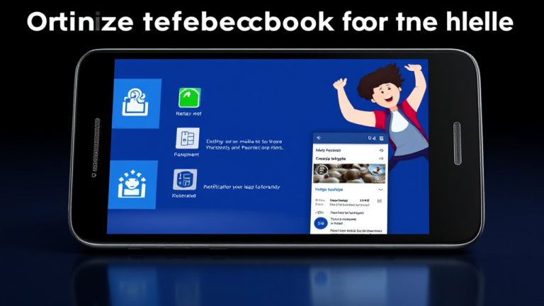 Imagem de um celular mostrando as funcionalidades de um aplicativo de otimização do Facebook.