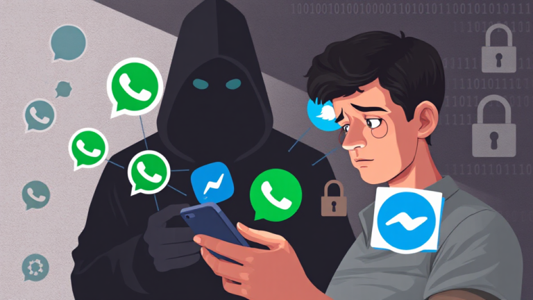 Imagem ilustrativa sobre aplicativos de espionagem de messenger e privacidade digital nos EUA.
