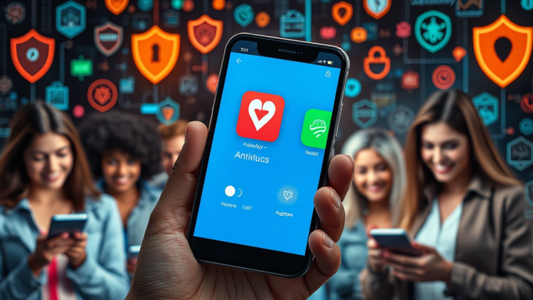 Imagem de aplicativos de antivírus gratuitos disponíveis na PlayStore e AppStore para Android e iOS.