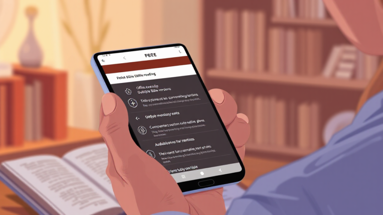 Imagem de um smartphone exibindo um aplicativo gratuito para leitura da Bíblia.