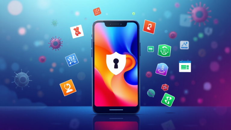 Imagem ilustrativa de aplicativos gratuitos de antivírus para Android e iOS, destacando a segurança digital.