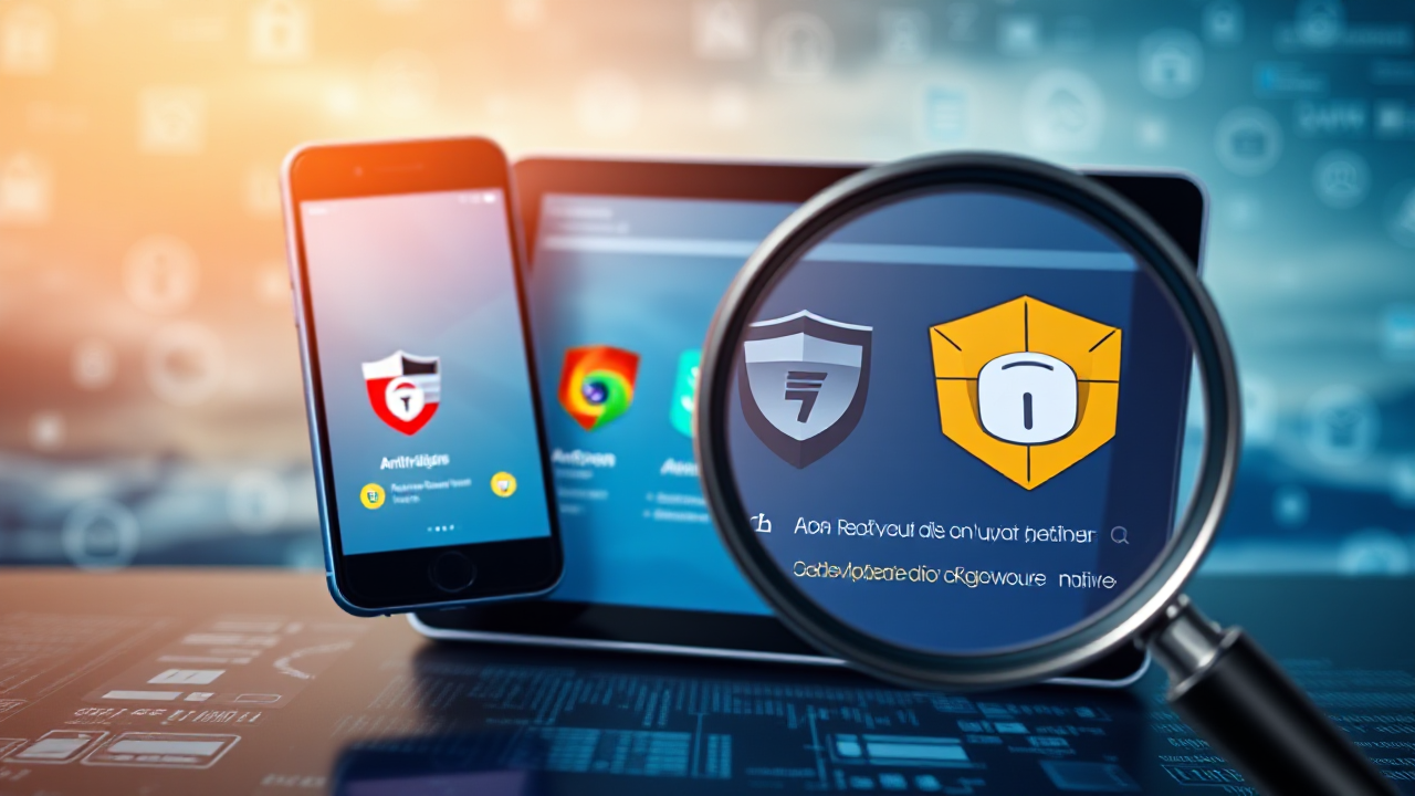 Imagem destacando antivírus gratuitos disponíveis na Play Store e App Store.