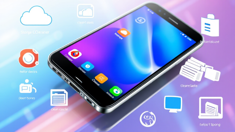 Imagem ilustrativa de um aplicativo de limpeza de armazenamento para celulares Android e iOS.