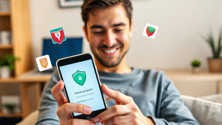 Imagem ilustrativa mostrando a instalação de aplicativos antivírus em celulares Android e iOS.