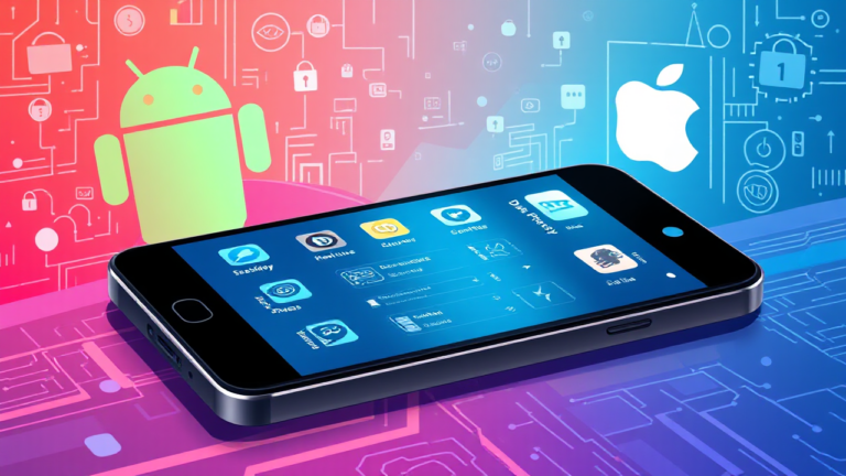 Imagem ilustrativa sobre segurança de dados e privacidade em celulares Android e iOS.