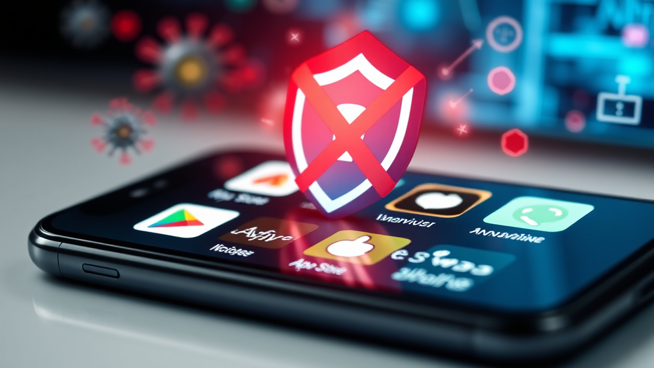 Imagem representativa de antivírus gratuitos disponíveis na Play Store e App Store para Android e iOS.