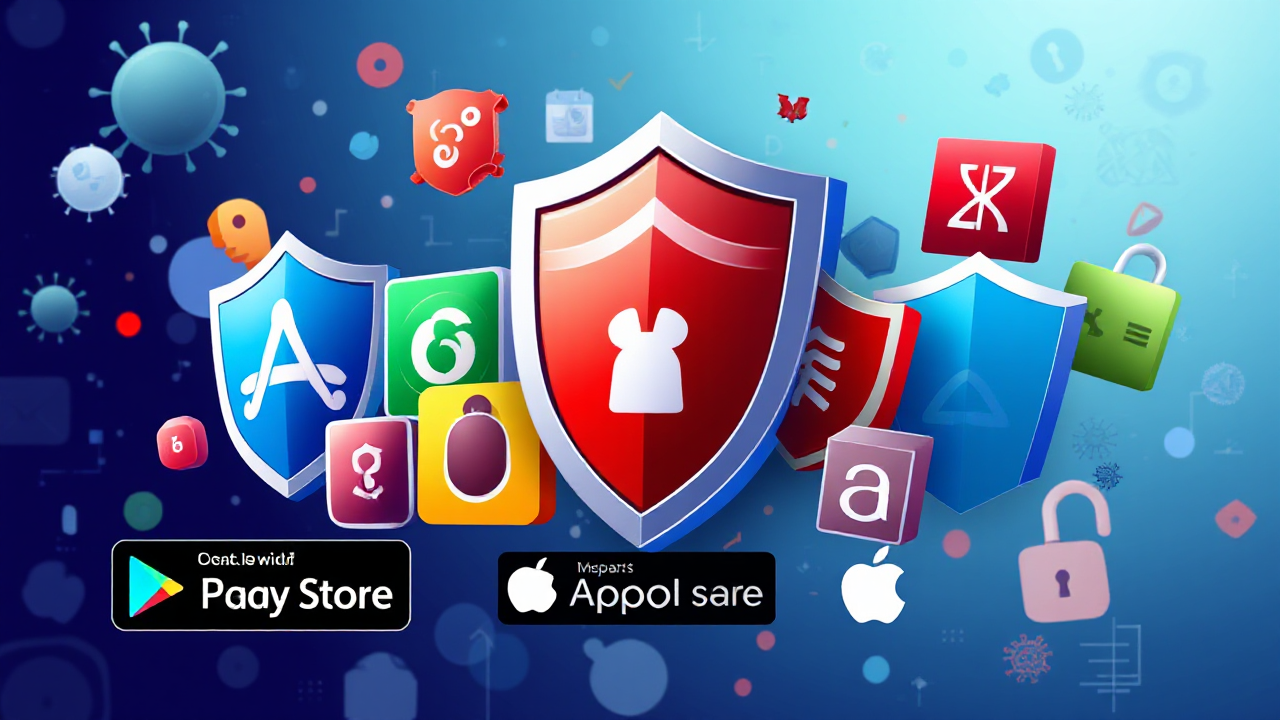 Imagem ilustrativa sobre aplicativos de antivírus gratuitos disponíveis na Play Store e App Store.