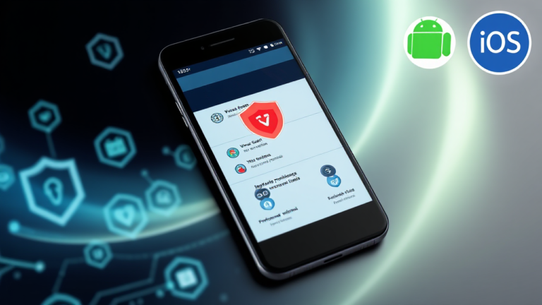 Imagem de um aplicativo de antivírus gratuito para Android e iOS, ilustrando segurança digital.
