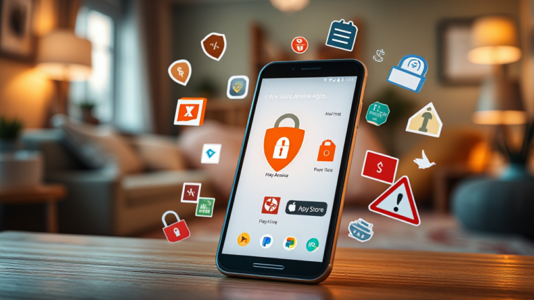 Imagem ilustrativa de antivírus gratuitos disponíveis na Play Store e App Store, abordando segurança em Android e iOS.