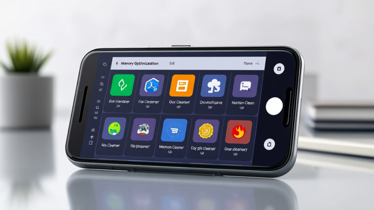 Imagem de um celular mostrando um aplicativo de otimização de memória em uso.