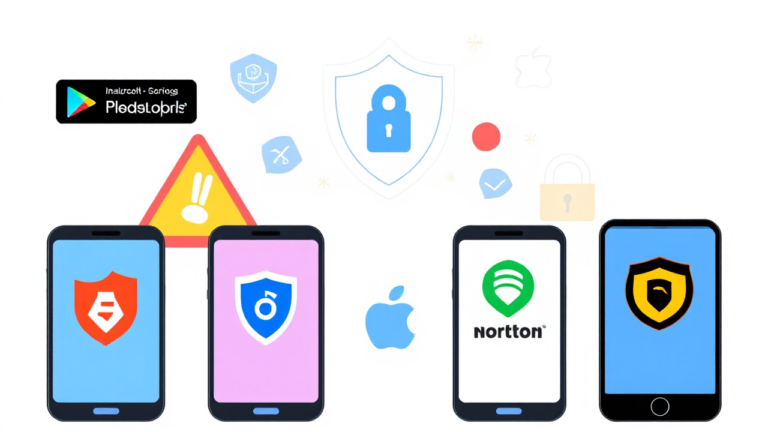 Imagem de aplicativos de antivírus gratuitos disponíveis na Play Store e App Store para Android e iOS.