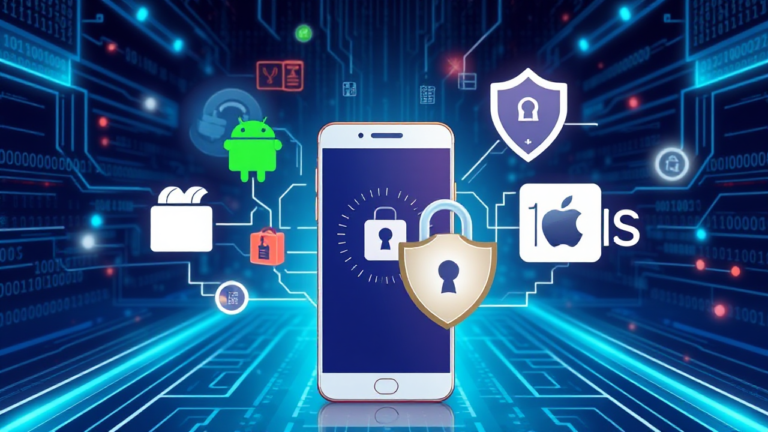 Imagem ilustrativa sobre a segurança de dados e privacidade em aplicativos para celulares Android e iOS.