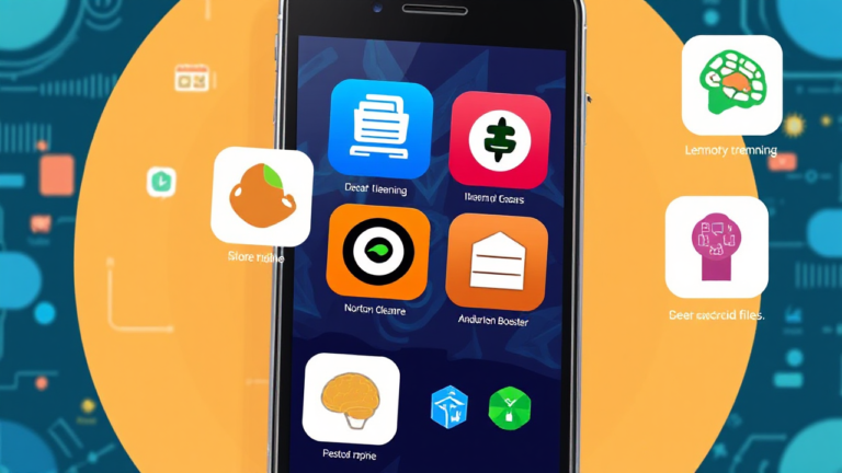 Imagem de um aplicativo de otimização de memória em um smartphone, destacando suas funcionalidades.