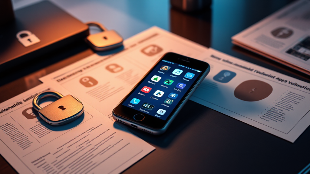 Android ve iOS cep telefonları için veri güvenliği ve gizlilik uygulamalarının açıklayıcı görüntüsü.