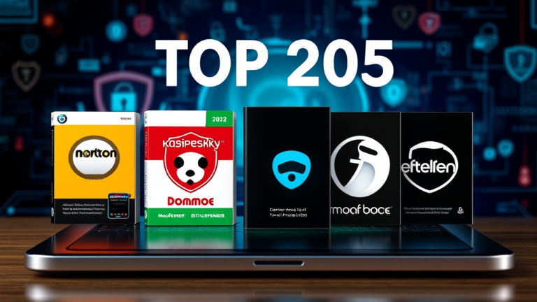 Imagem dos 5 melhores aplicativos de antivirus de 2025 com destaques de suas características e proteções.