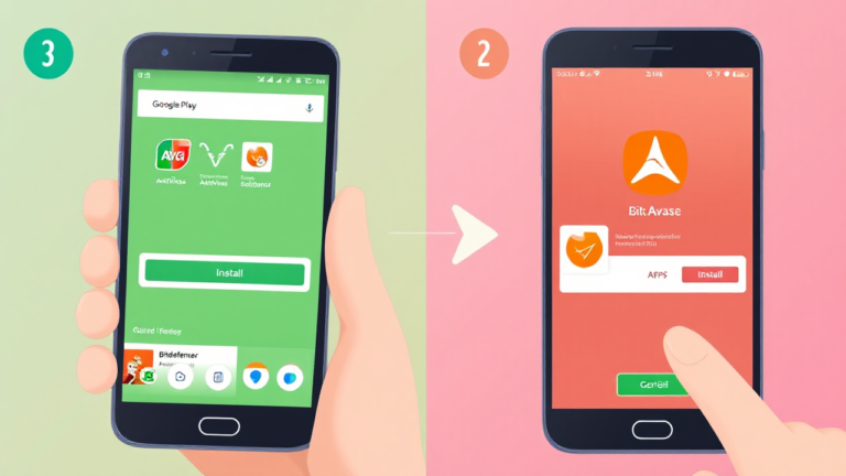 Imagem ilustrativa do passo a passo para baixar aplicativo de antivírus para celulares Android e iOS.