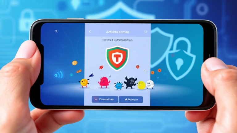 Imagem de um celular com aplicativo de antivírus instalado, protegendo contra ameaças virtuais.