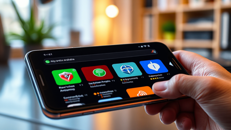 Imagem ilustrativa de aplicativos de antivírus gratuitos disponíveis para Android e iOS na Play Store e App Store.