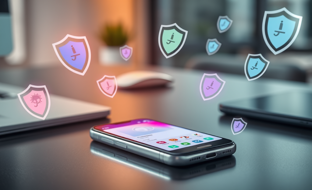 Imagem de um celular protegido por aplicativo de antivírus.