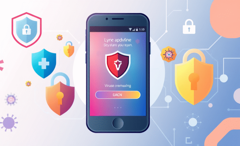 Aplicativo para remover vírus do celular exibindo interface de escaneamento e proteção.
