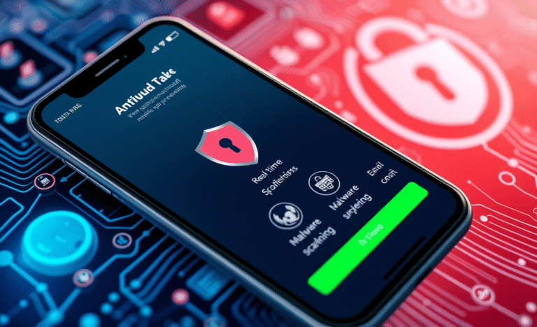 Imagem de um aplicativo antivírus para proteger celulares contra vírus e malwares.