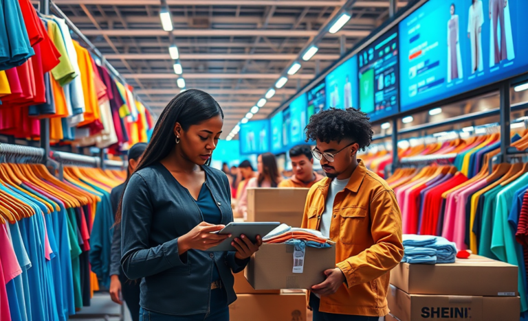 Imagem representativa do sistema de funcionamento da SHEIN nos bastidores, destacando a eficiência e tecnologia da marca na moda online.