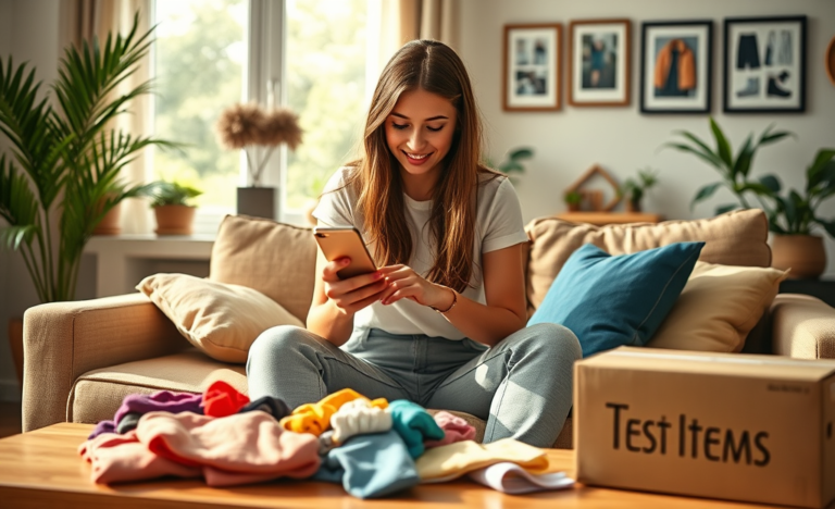 Imagem ilustrativa do Centro de Testes da SHEIN com itens disponíveis para experimentação gratuita.